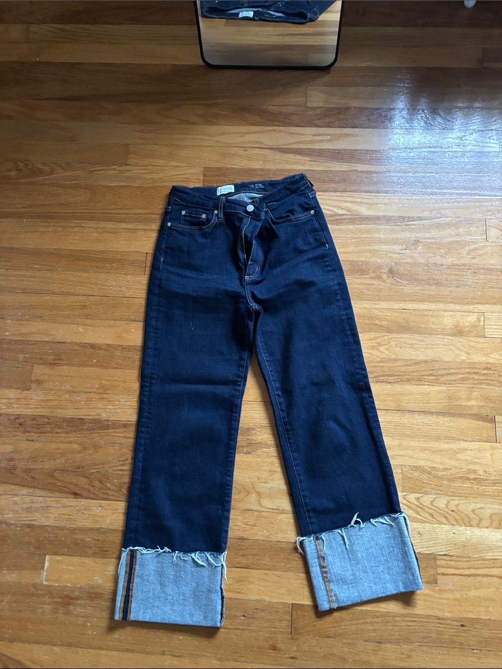 Pilcro Dark Indigo Straight-Leg Jeans with Rolled Cuffs